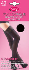 Silky Soft Opaque Luxury Lace Top Hold Ups  - BLACK