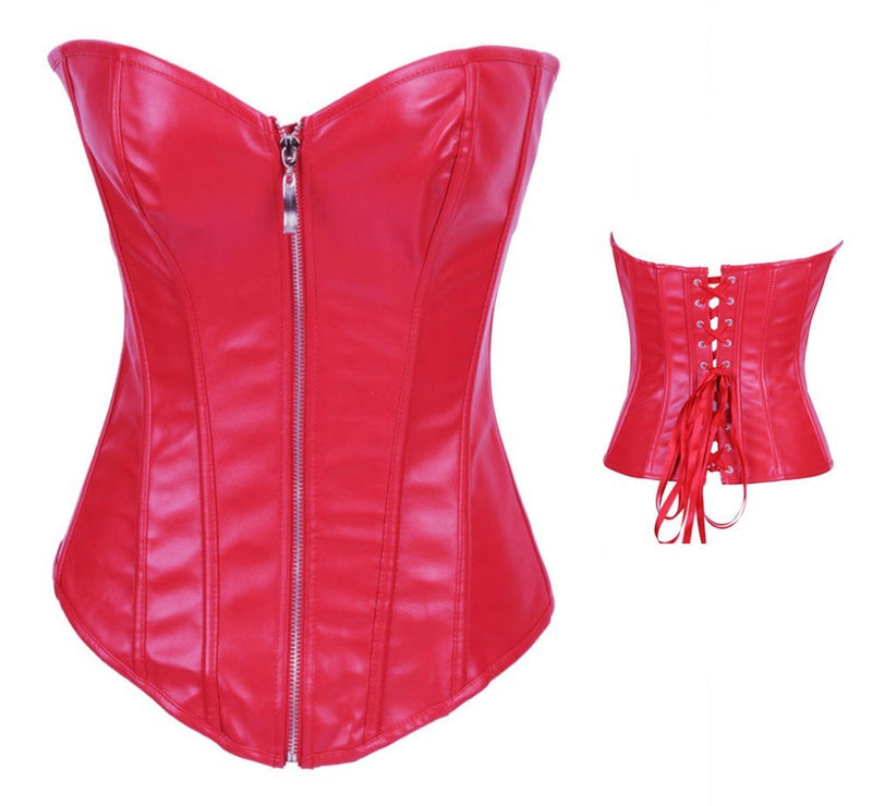 Red PU Leather Zip Corset